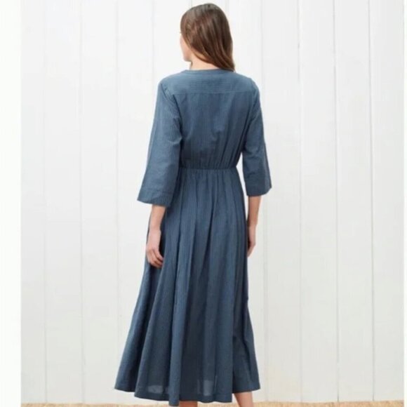 Jenni Kayne Seersucker Stripe Button Front Shirt Maxi Dress Ink Pockets - Picture 3 of 11